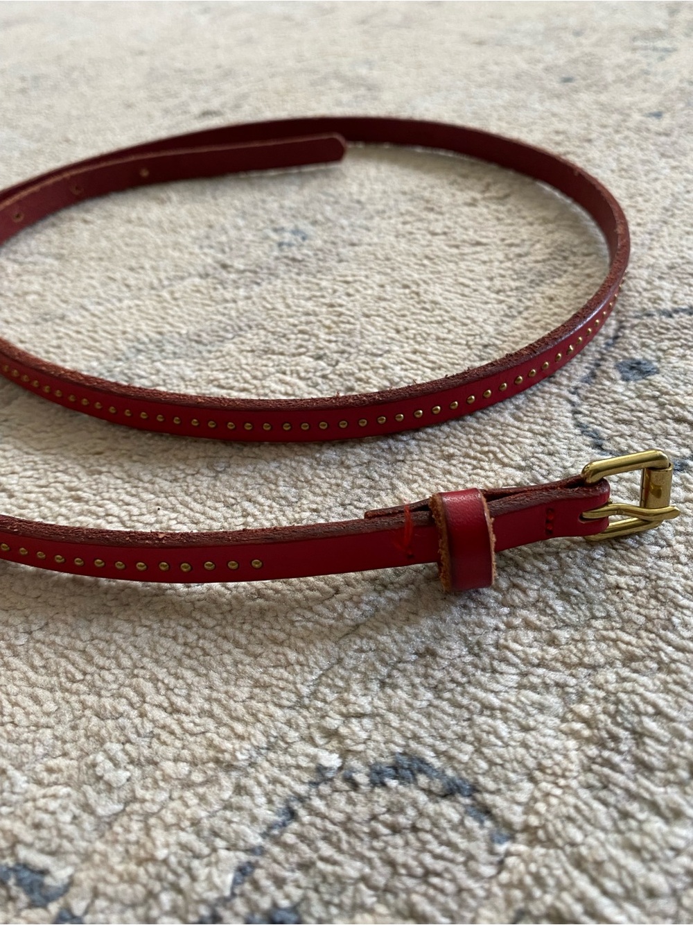 J. Crew Red Studded Leather Skinny Belt Small Gold Hardware